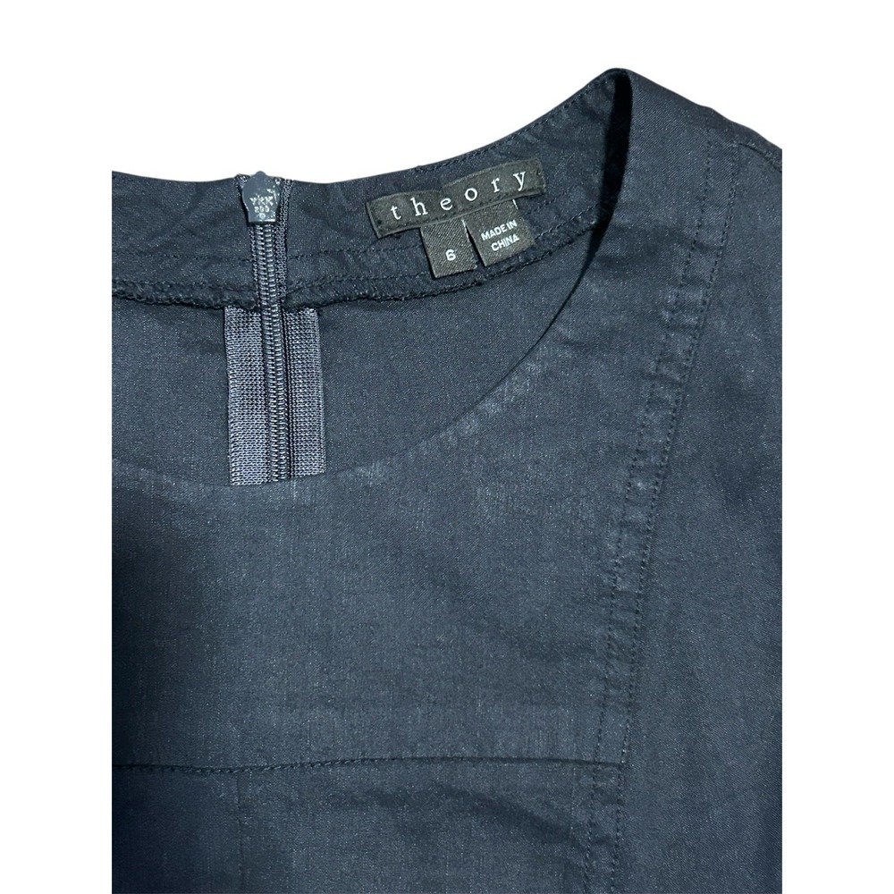 Theory Navy A-Line Mini Dress Linen Blend Sleeveless Fit Flare Size 6 Chic - Picture 4 of 5